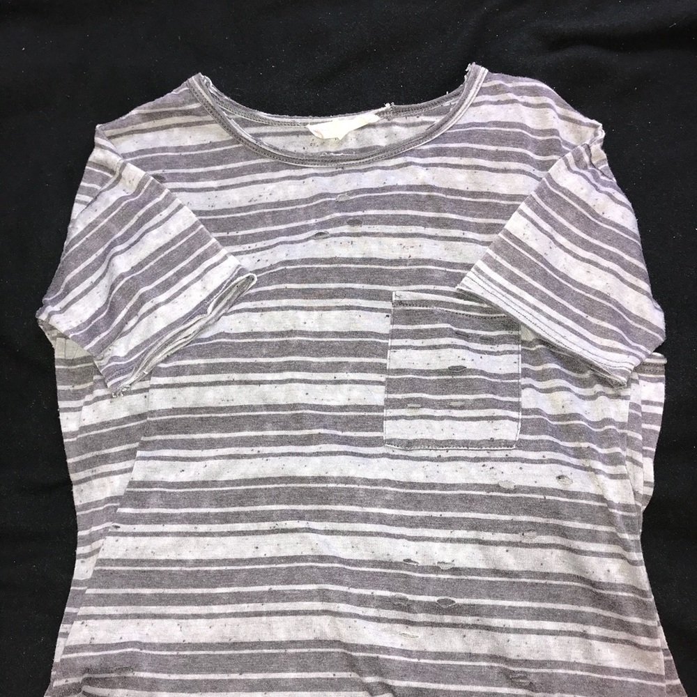 distressed purple and gray shirt with pocket